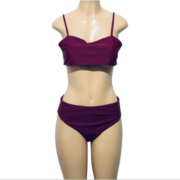 NWOT XL Burgundy Bandeau & Mid-rise Bikini Set - Picture 6 of 11